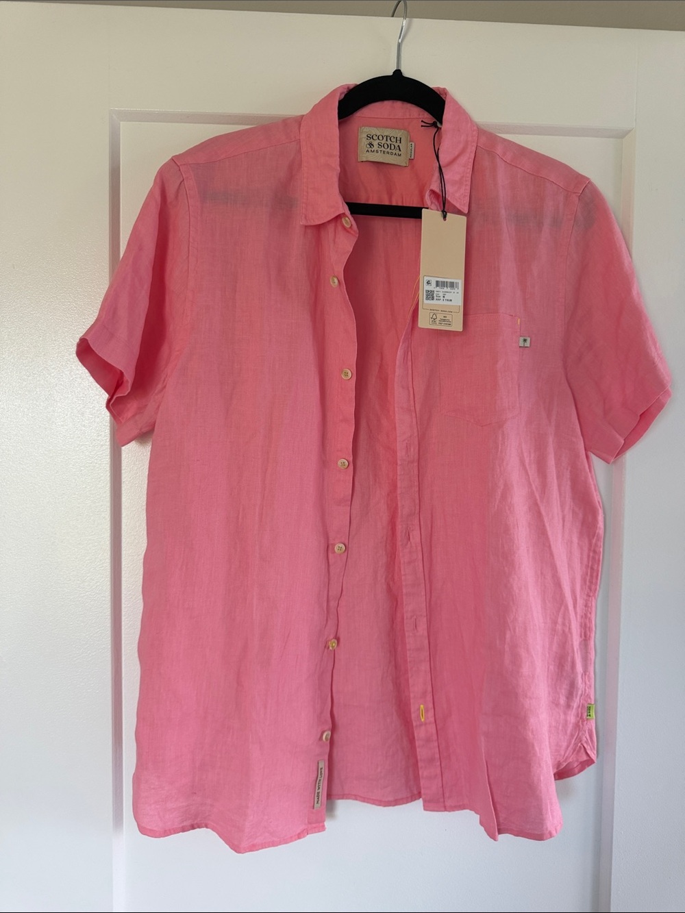 Scotch & Soda Men's Pink Short-Sleeve Button-Up Shirt - Picture 3 of 4